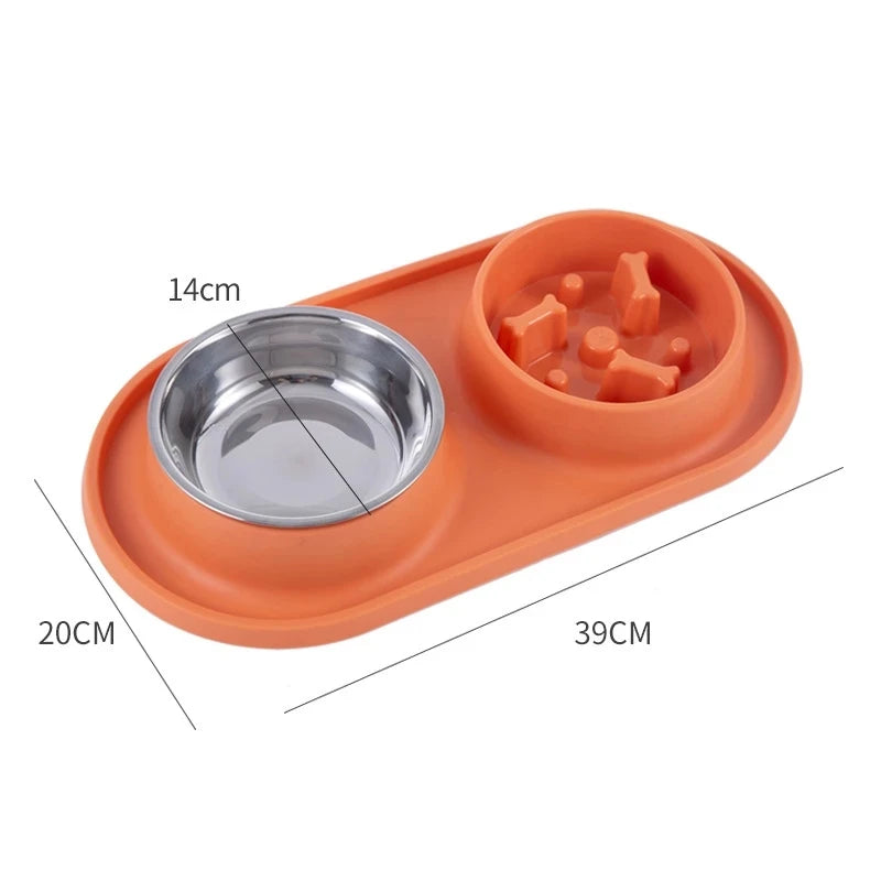 Dual Dog Bowl with Slow Feeder