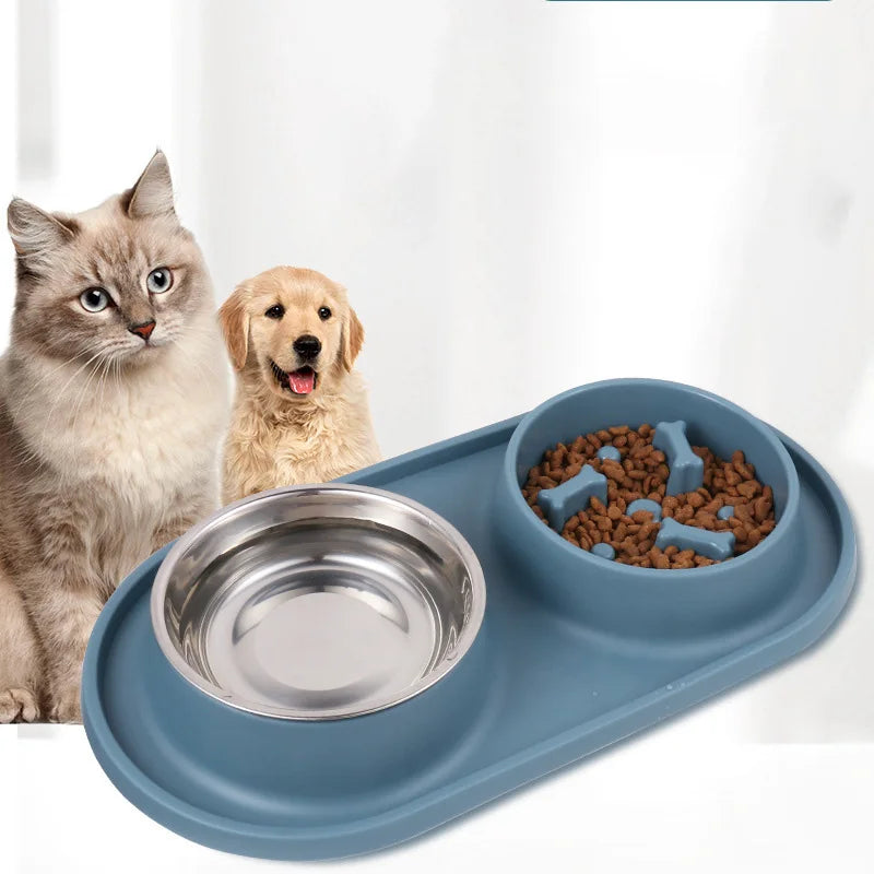 Dual Dog Bowl with Slow Feeder